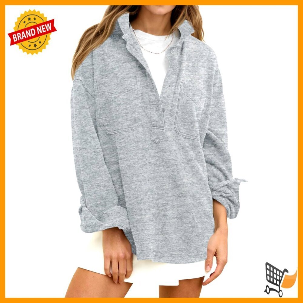 Oversized Sweatshirt Henley V Neck Pullover Y2K Chic Casual Fall Top